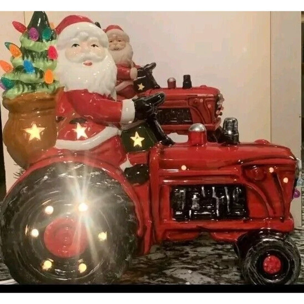 Ceramic LED Tractor Santa Christmas‎ is Forever tree LIGHTED Country NIB Battery
